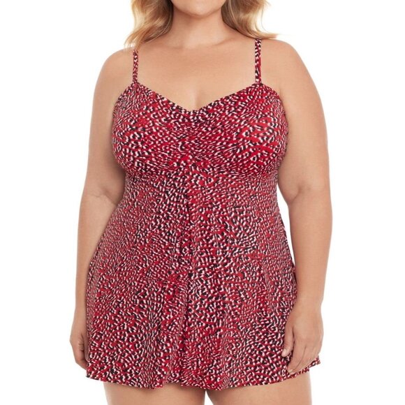 Swim Solutions Red Baby Spice Underwire Tummy-Control Swim Dress Size 26W NWT - Picture 1 of 7